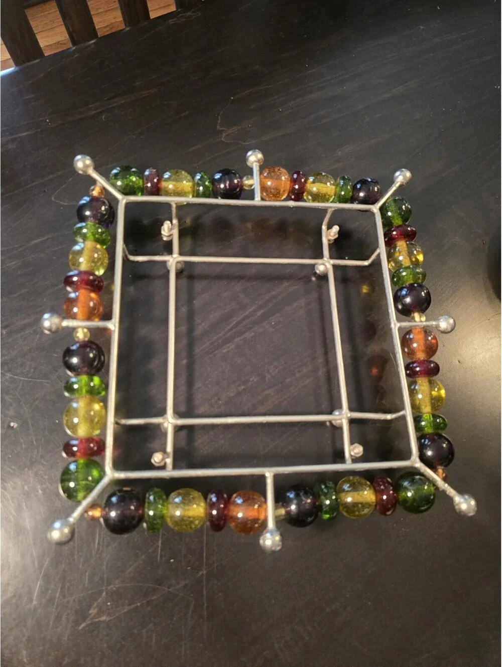 Vintage Tile W/Glass Beads Trivet Hot Plate Wall MCM Retro Kitchen Decor Hot Pad
